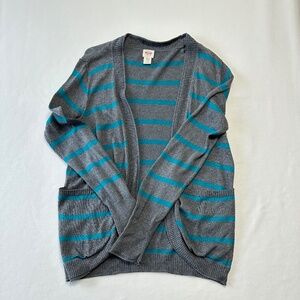 Mossimo Supply Co Women’s Gray Teal Stripe Long Sleeve Cardigan Size Large